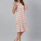 Janasya Women's Off White Cotton Printed A-line Western Dress | Swadesiicart