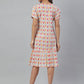 Janasya Women's Off White Cotton Printed A-line Western Dress | Swadesiicart