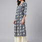 Janasya Navy Blue Cotton Floral Print Flared kurta - Swadesiicart