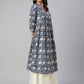 Janasya Navy Blue Cotton Floral Print Flared kurta - Swadesiicart