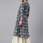 Janasya Navy Blue Cotton Floral Print Flared kurta - Swadesiicart