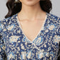 Janasya Navy Blue Cotton Floral Print Flared kurta - Swadesiicart