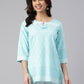 Janasya Women's Mint Blue Cotton Floral Print Straight Tunic | Swadesiicart