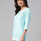 Janasya Women's Mint Blue Cotton Floral Print Straight Tunic | Swadesiicart