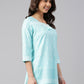Janasya Women's Mint Blue Cotton Floral Print Straight Tunic | Swadesiicart