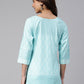 Janasya Women's Mint Blue Cotton Floral Print Straight Tunic | Swadesiicart