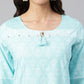 Janasya Women's Mint Blue Cotton Floral Print Straight Tunic | Swadesiicart