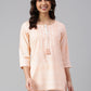 Janasya Women's Peach Cotton Ethnic Motifs Straight Tunic | Swadesiicart