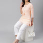Janasya Women's Peach Cotton Ethnic Motifs Straight Tunic | Swadesiicart