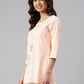 Janasya Women's Peach Cotton Ethnic Motifs Straight Tunic | Swadesiicart