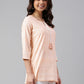 Janasya Women's Peach Cotton Ethnic Motifs Straight Tunic | Swadesiicart