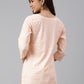 Janasya Women's Peach Cotton Ethnic Motifs Straight Tunic | Swadesiicart