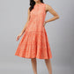Janasya Women's Peach Cotton Floral Printed Flared Western Dress | Swadesiicart