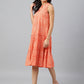 Janasya Women's Peach Cotton Floral Printed Flared Western Dress | Swadesiicart
