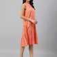 Janasya Women's Peach Cotton Floral Printed Flared Western Dress | Swadesiicart