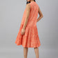 Janasya Women's Peach Cotton Floral Printed Flared Western Dress | Swadesiicart