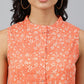 Janasya Women's Peach Cotton Floral Printed Flared Western Dress | Swadesiicart