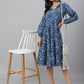 Janasya Women's Navy Blue Cotton Floral Printed Angrakha Western Dress | Swadesiicart