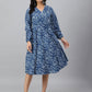 Janasya Women's Navy Blue Cotton Floral Printed Angrakha Western Dress | Swadesiicart