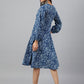 Janasya Women's Navy Blue Cotton Floral Printed Angrakha Western Dress | Swadesiicart