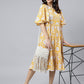 Janasya Women's Yellow Cotton Floral Printed Flared Western Dress | Swadesiicart
