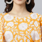 Janasya Women's Yellow Cotton Floral Printed Flared Western Dress | Swadesiicart