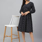 Janasya Women's Black Cotton Printed A-line Western Dress | Swadesiicart