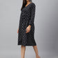 Janasya Women's Black Cotton Printed A-line Western Dress | Swadesiicart