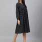 Janasya Women's Black Cotton Printed A-line Western Dress | Swadesiicart