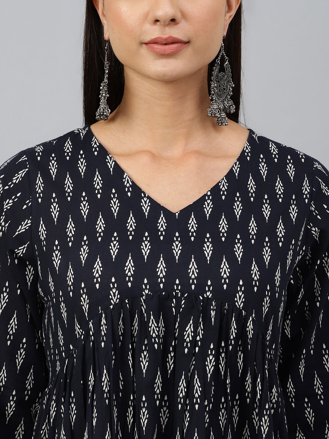 Janasya Women's Black Cotton Printed A-line Western Dress | Swadesiicart