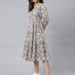 Janasya Women's Grey Cotton Floral Printed Flared Western Dress | Swadesiicart