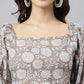 Janasya Women's Grey Cotton Floral Printed Flared Western Dress | Swadesiicart