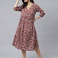 Janasya Women's Maroon Cotton Floral Printed Angrakha Western Dress | Swadesiicart