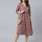 Janasya Women's Maroon Cotton Floral Printed Angrakha Western Dress | Swadesiicart