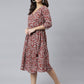 Janasya Women's Maroon Cotton Floral Printed Angrakha Western Dress | Swadesiicart