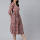 Janasya Women's Maroon Cotton Floral Printed Angrakha Western Dress | Swadesiicart