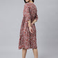 Janasya Women's Maroon Cotton Floral Printed Angrakha Western Dress | Swadesiicart