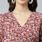 Janasya Women's Maroon Cotton Floral Printed Angrakha Western Dress | Swadesiicart