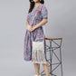 Janasya Women's Sky Blue Cotton Floral Printed Flared Western Dress | Swadesiicart