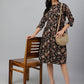 Janasya Women's Black Cotton Floral Printed Flared Western Dress | Swadesiicart