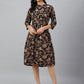 Janasya Women's Black Cotton Floral Printed Flared Western Dress | Swadesiicart