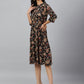 Janasya Women's Black Cotton Floral Printed Flared Western Dress | Swadesiicart