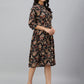 Janasya Women's Black Cotton Floral Printed Flared Western Dress | Swadesiicart