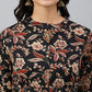 Janasya Women's Black Cotton Floral Printed Flared Western Dress | Swadesiicart