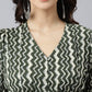 Janasya Women's Olive Cotton Chevron Printed A-line Western Dress | Swadesiicart