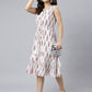 Janasya Women's White Cotton Ethnic Motifs Flared Western Dress | Swadesiicart