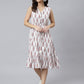 Janasya Women's White Cotton Ethnic Motifs Flared Western Dress | Swadesiicart