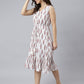 Janasya Women's White Cotton Ethnic Motifs Flared Western Dress | Swadesiicart