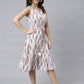 Janasya Women's White Cotton Ethnic Motifs Flared Western Dress | Swadesiicart