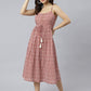 Janasya Women's Red Cotton Shapes Print Flared Western Dress | Swadesiicart